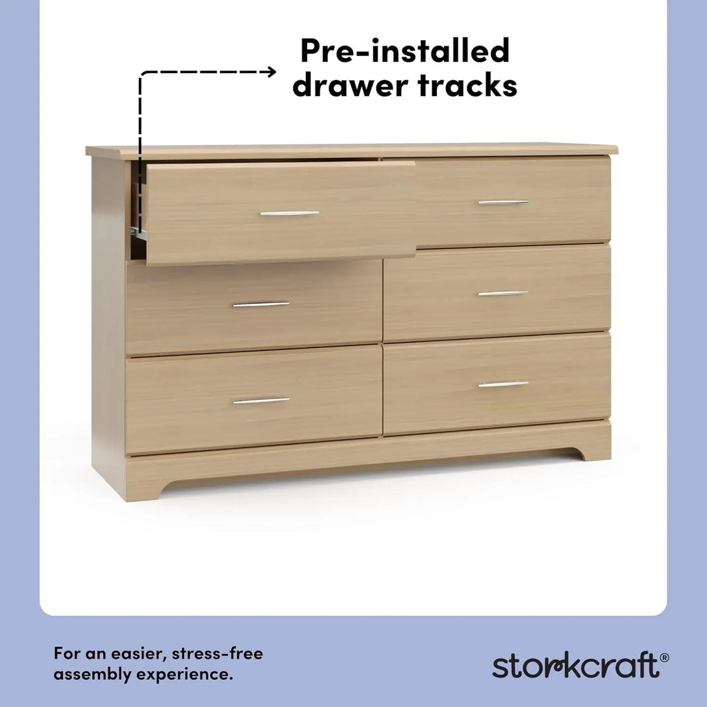 6-Drawer Driftwood Dresser – GREENGUARD Gold Certified, Kids Bedroom Storage Chest with Safety Interlocking Drawers