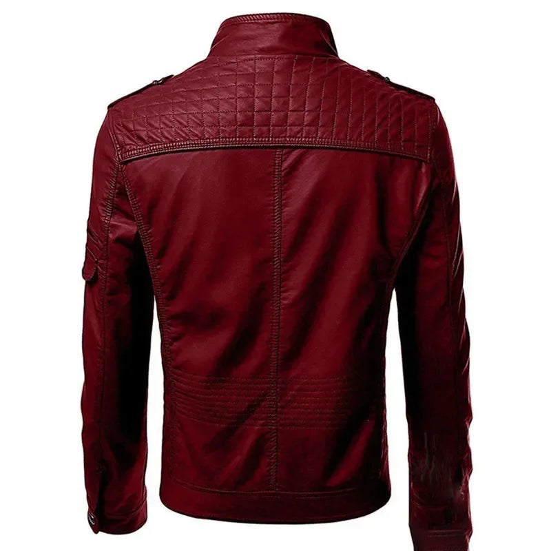 The new casual high-end fashion leather coat men sell European and American solid color handsome stand-up collar jacket