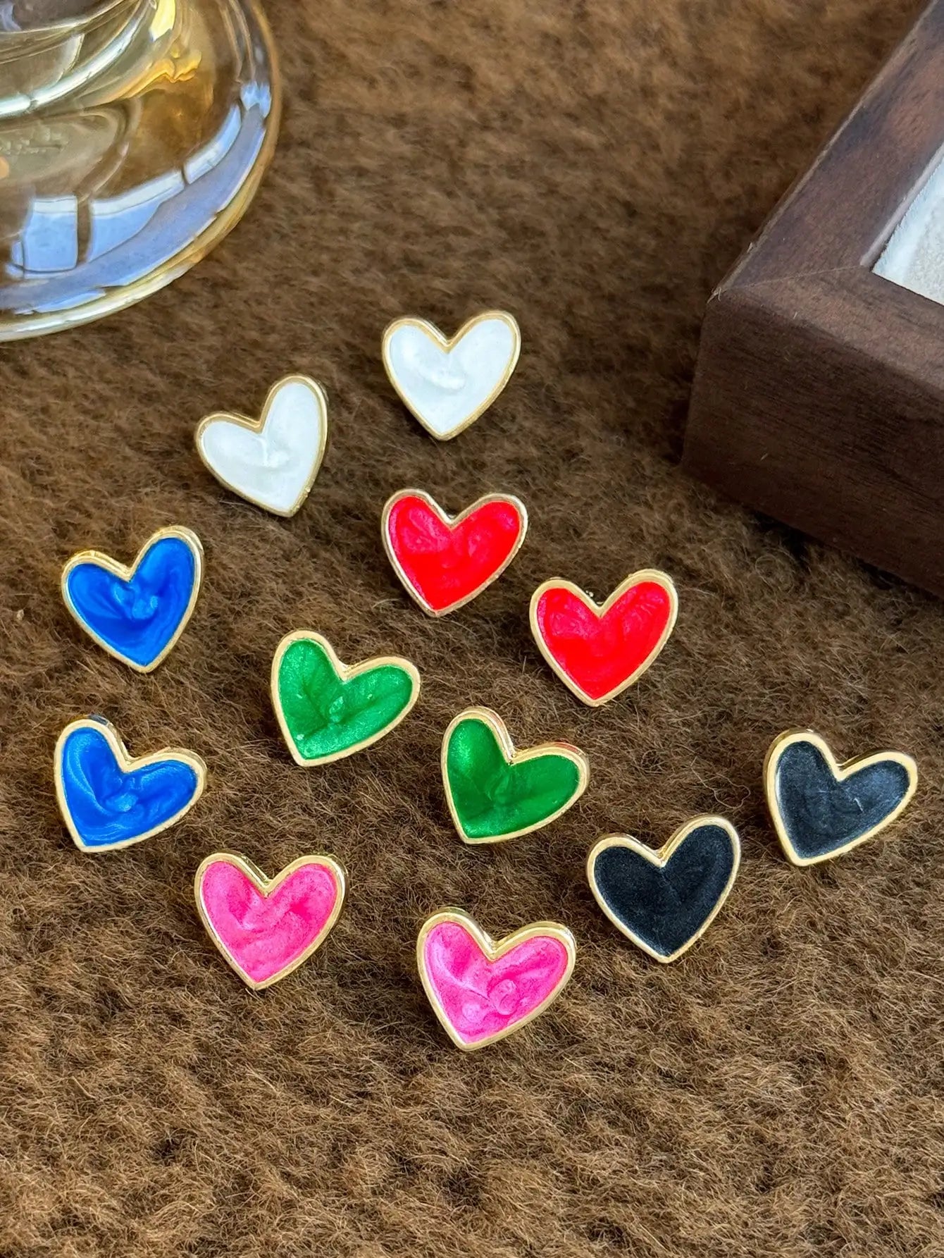 6 Pairs Heart Stud Earrings Set for Women, Colorful Enamel with Gold Tone, Classic & Chic Jewelry Gift