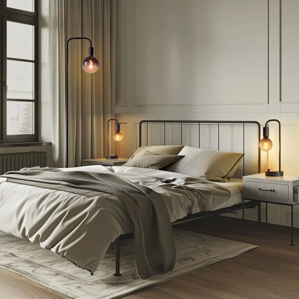 3-Piece Industrial Lamp Set with Dimmable Table Lamps and Floor Lamp, Includes Gradient Bulbs for Living Room and Bedroom
