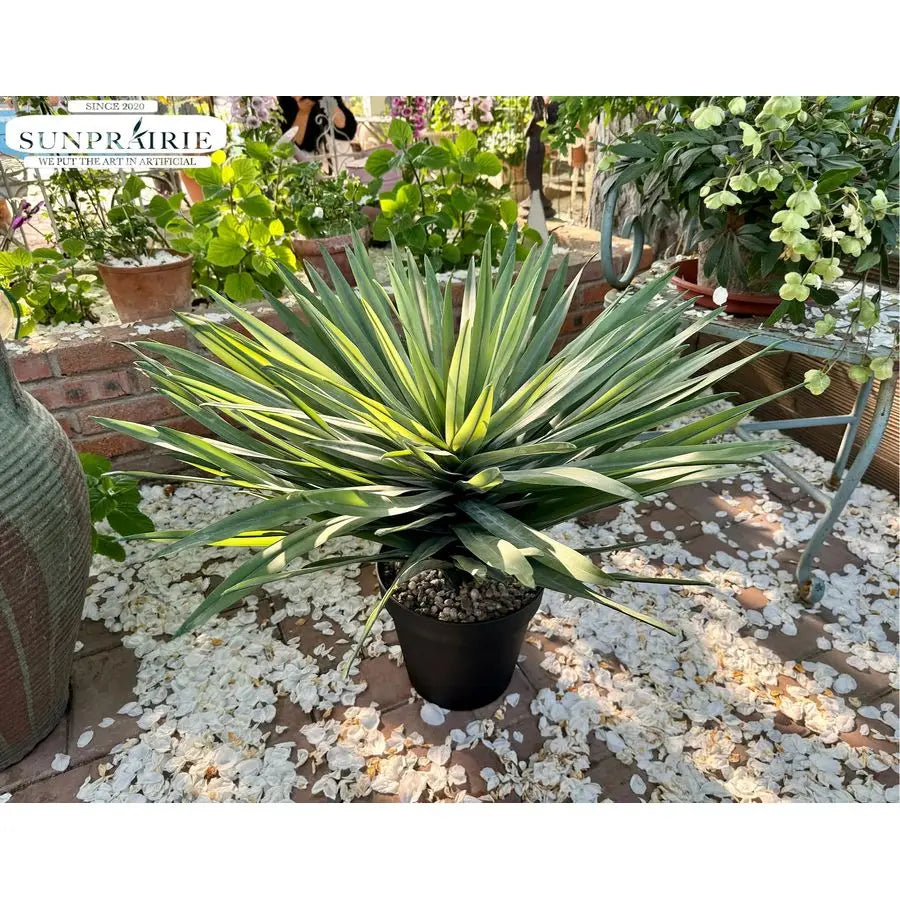 27 inches Tall Artificial Agave Plant in Black Pot with Real Stone Pebbles, 126 Realistic Leaves. Large Faux Plants Indoor and O