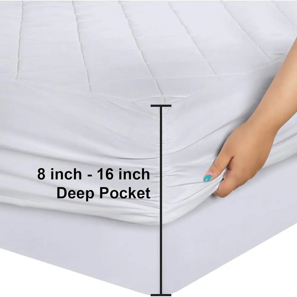 Fitted Mattress Pad, Queen Size, Elastic Fitted Mattress Topper Protector and Cover with Deep Pocket Stretches up to 16 Inches,