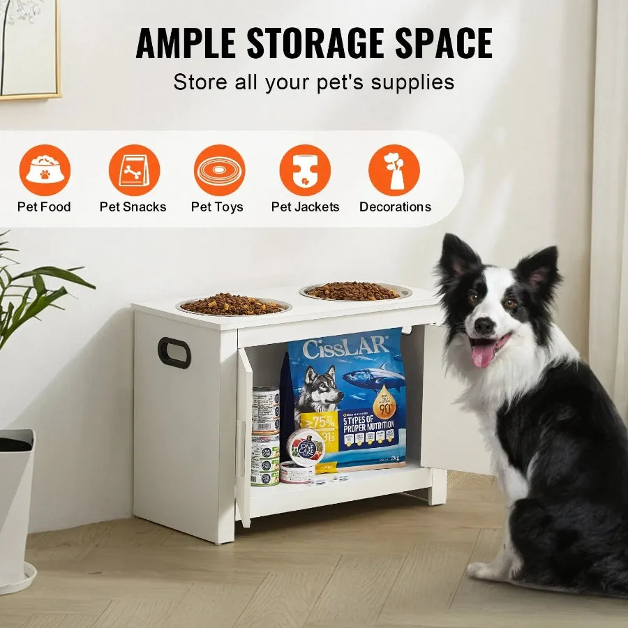 VEVOR Pet Feeding Station w/ 2 Elevated Dog Bowls Dog Food and Toy Storage Cabinet