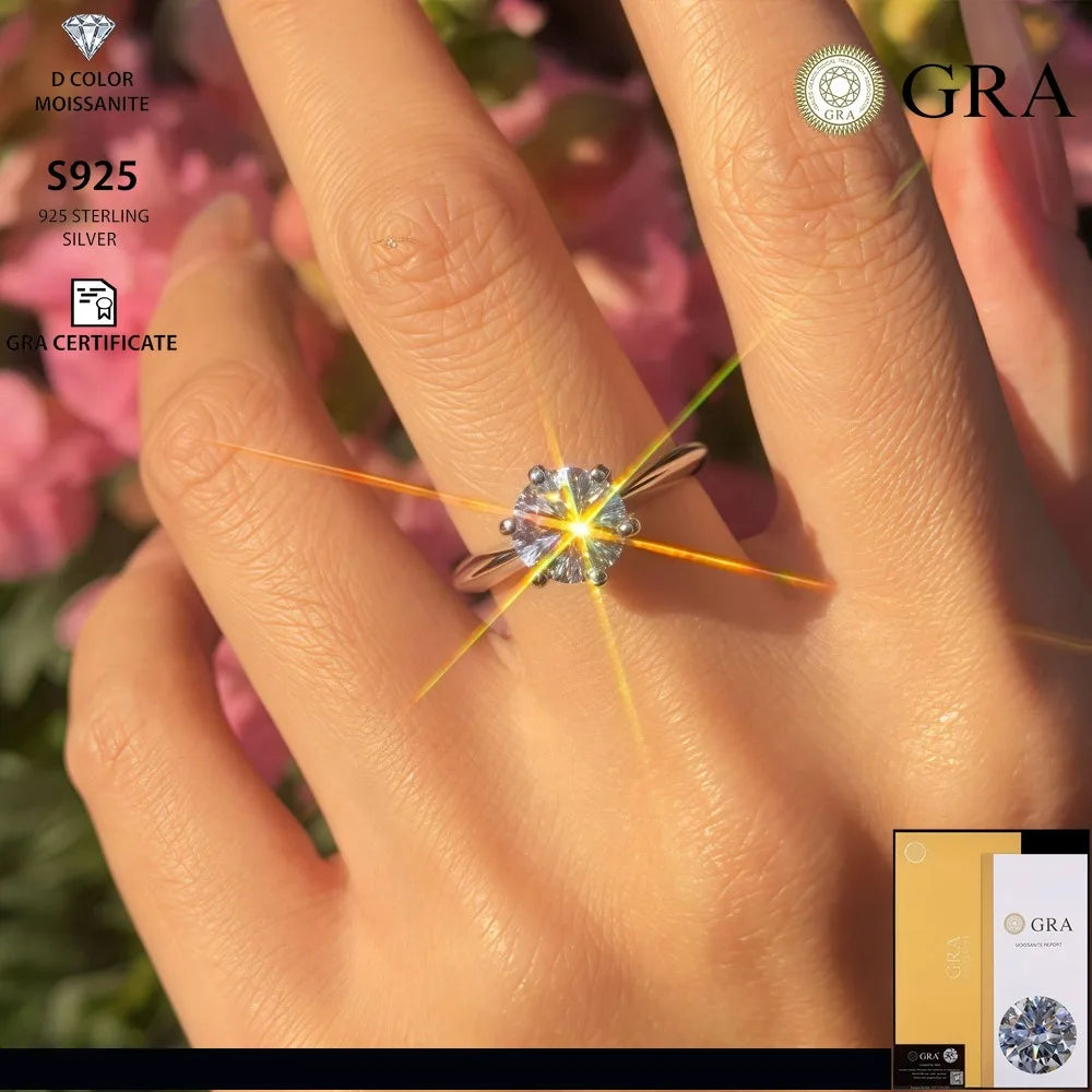 Fashion Classic Six-claw 925 Silver D-color Moissanite Ring Endless Closed Ring Light Luxury Women