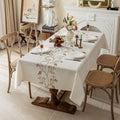 Rustic Waterproof Linen Tablecloth, Heavy Weight Beige Embroidery Table Cloths for Rectangle Tables, Burlap Farmhouse Table Cove