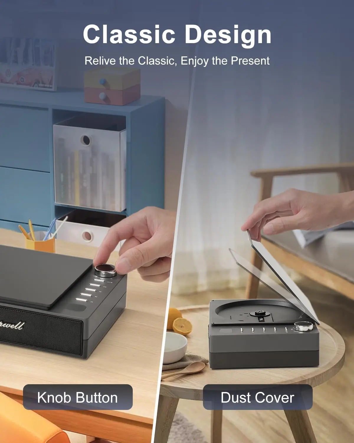 Portable CD Player with Bluetooth, Rechargeable Speaker Desktop Player, Compact Retro Design for Home, USB FM Black