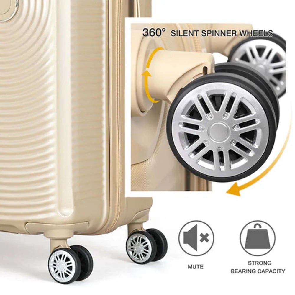 Champagne color ABS material trolley box set of 3 pieces,ergonomically designed retractable handle ,smooth zipper luggage