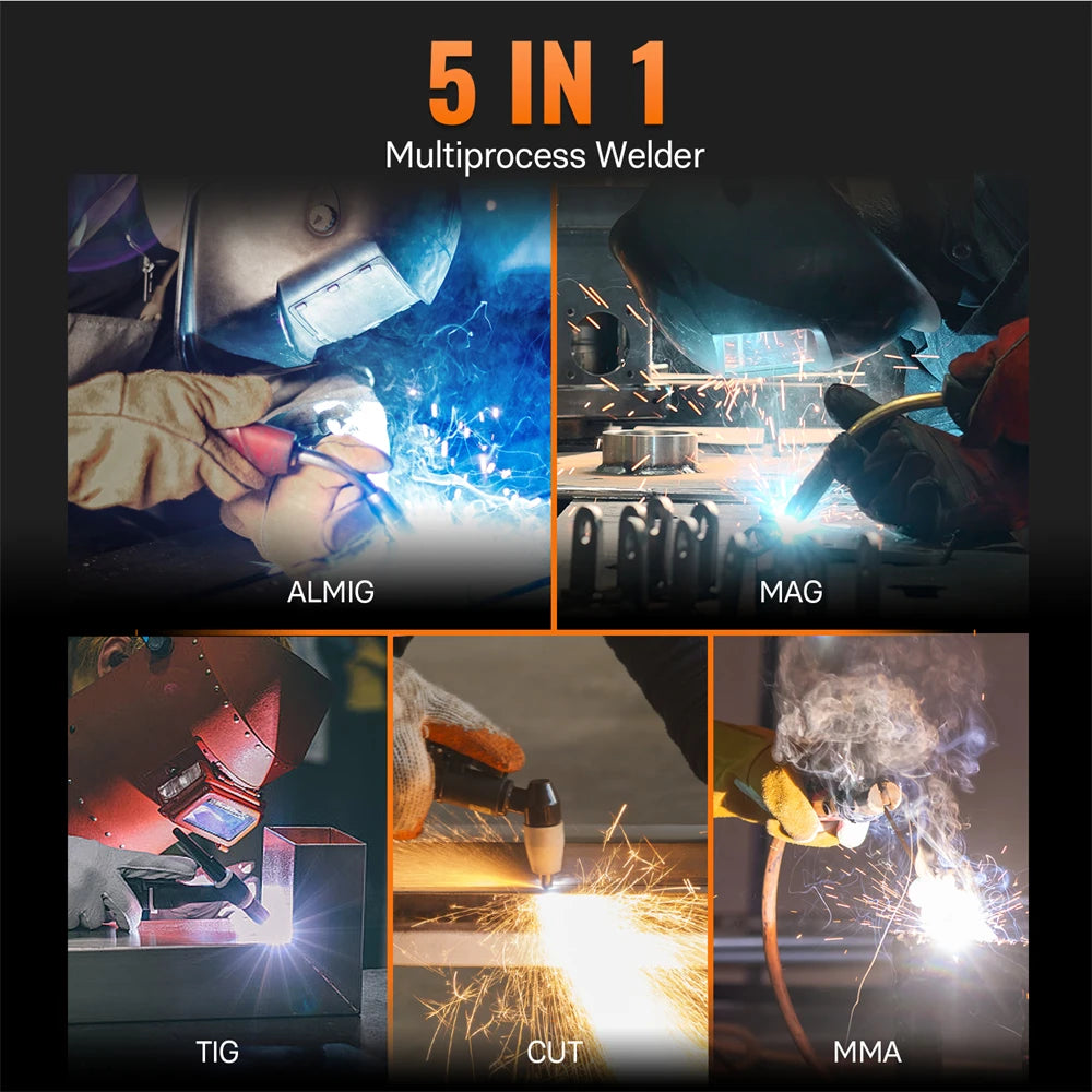 HITBOX 6 in 1 270A Aluminum Welding Machine MMA/Gas MIG/Gasless MIG/HF TIG/Cut Digital Screen 2T 4T Inverter Welder Stainless