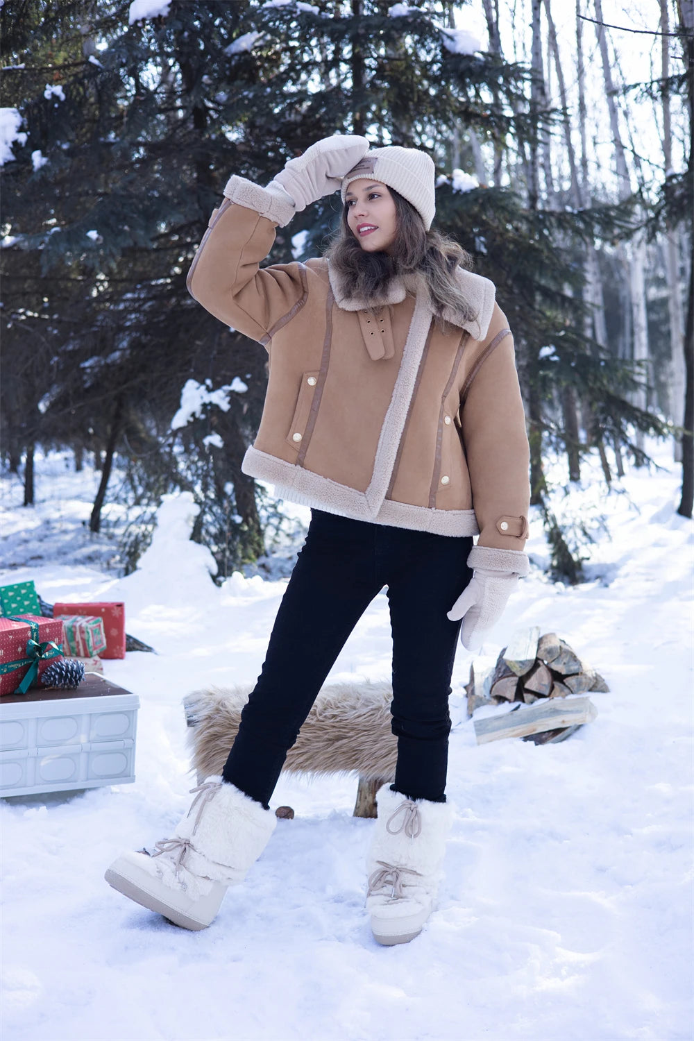 2025 Winter Snow Boots Women Ski Boots Luxury Fluffy Furry Fur Boots Female Rivets Warm Waterproof Platform Black Cotton Boots