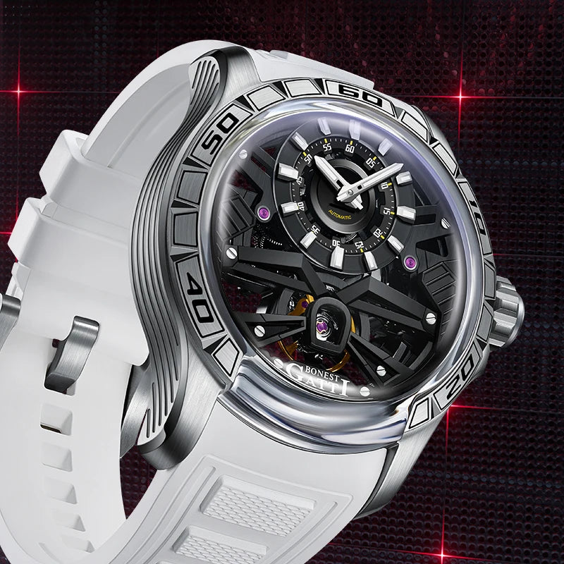 BONEST GATTI men's watch Valentine's Day gift for your boyfriend: Men's automatic skeleton watch Luminous watch