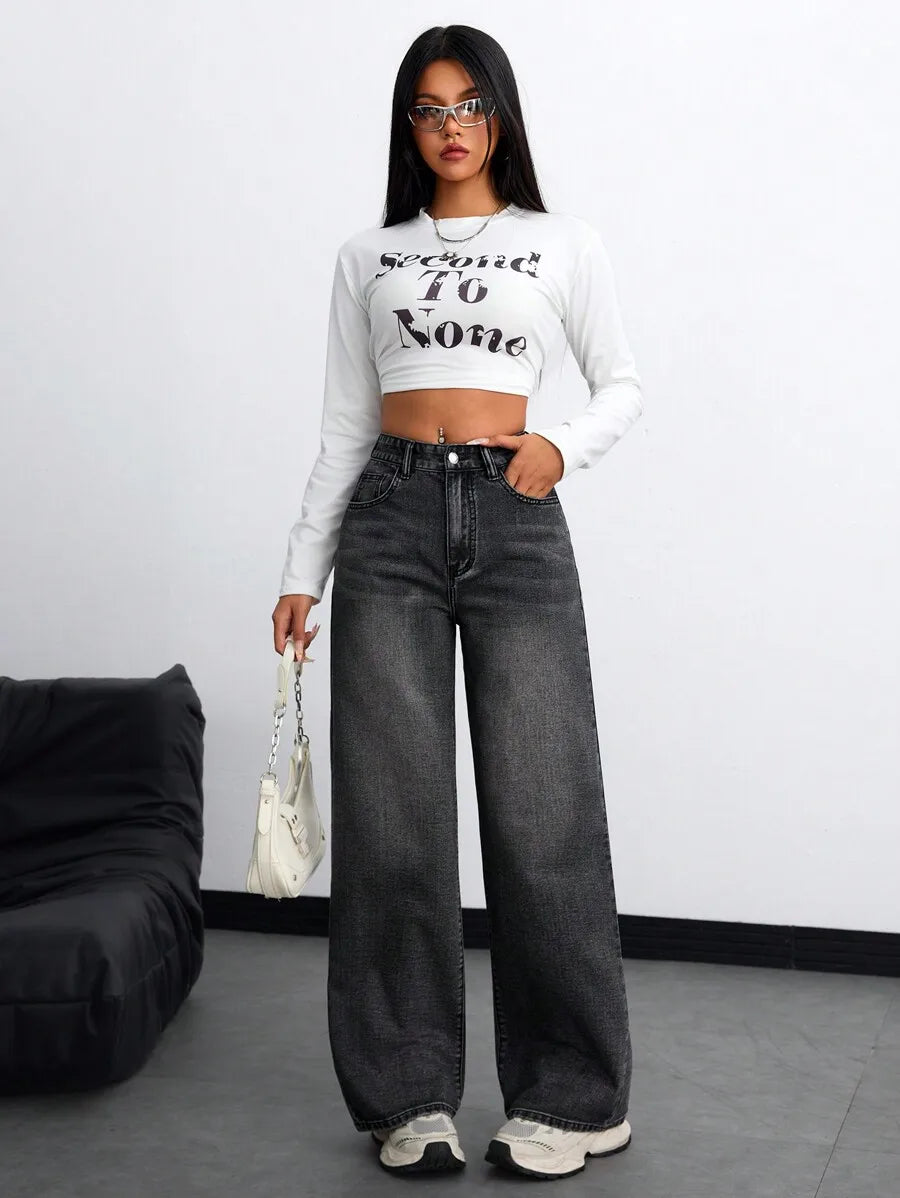 High Waist Wide Leg Jeans for Women, Light Washed Retro Denim Pants, Casual Streetwear Style