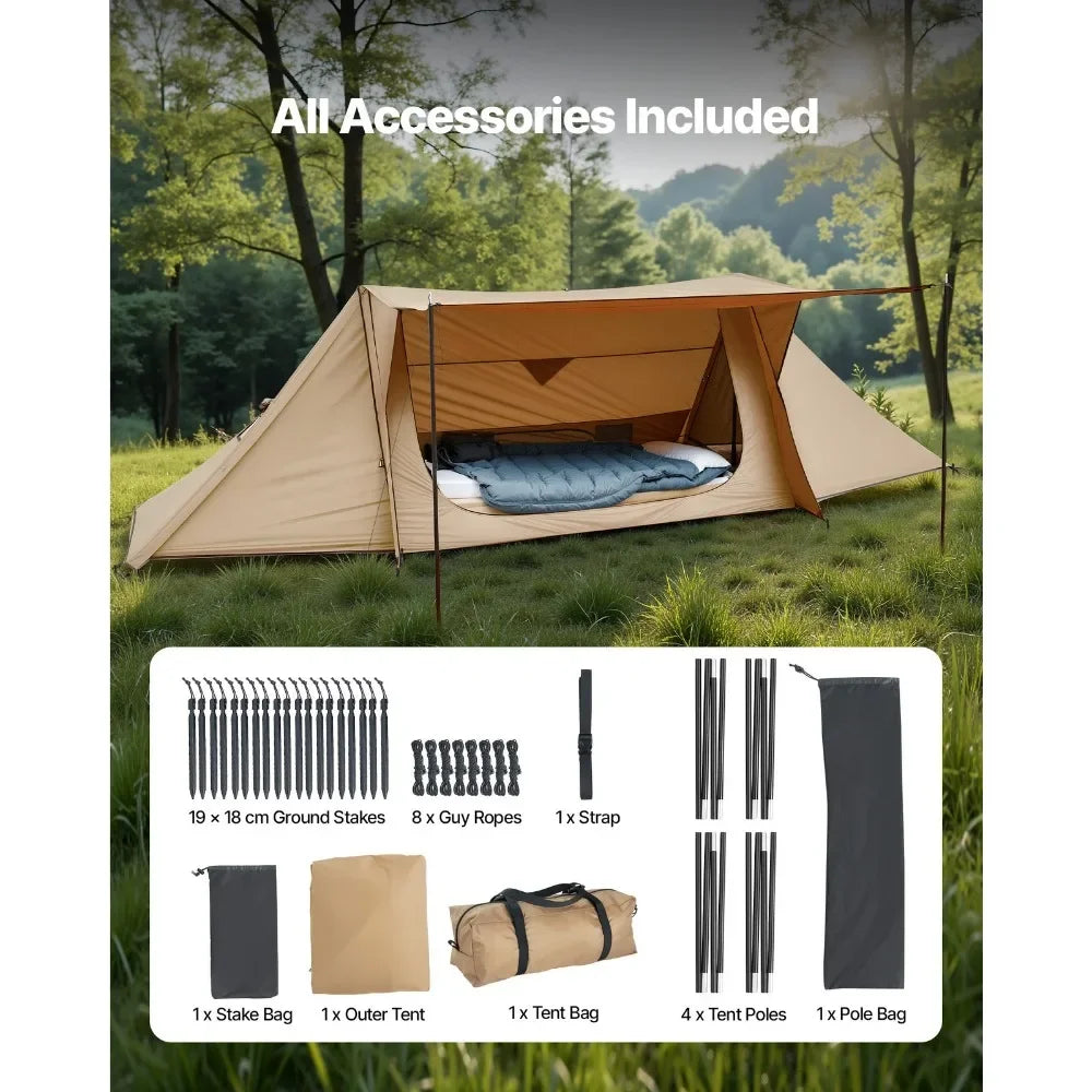Lightweight Camping Tent with Stove Jack & Poles for 2 Person Hot Tent
