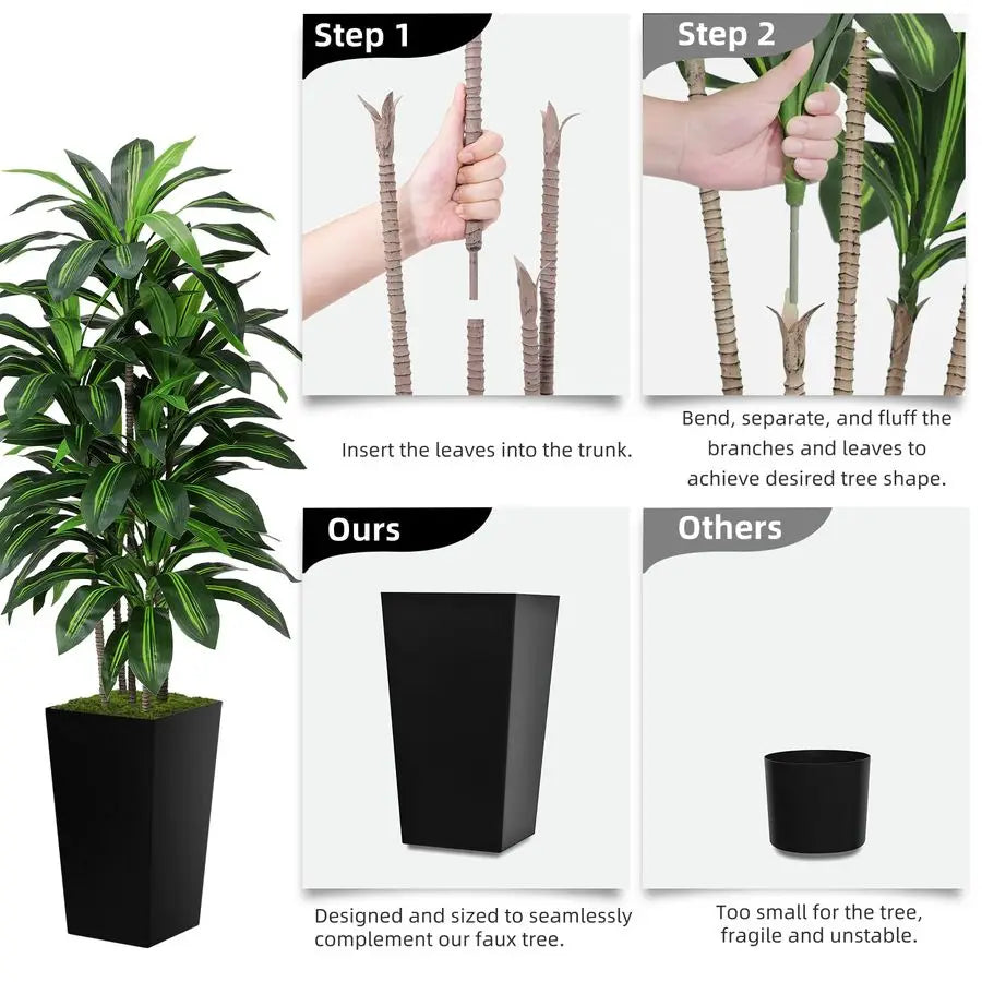 Dracaena Tree 5FT Fake Tree with Black Tall Planter Faux Yucca Tall Fake Floor Plant in Pot Artificial Plant for Home Office Liv