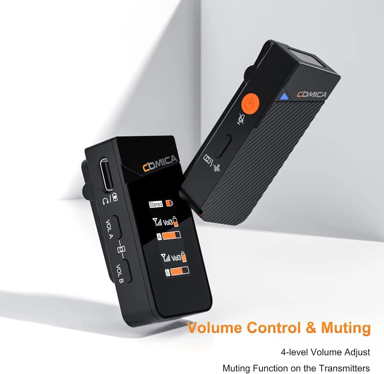 Vimo C3 Wireless Lavalier Mic - Noise Cancelling, Mute, Gain Adjust for iPhone, Android, DSLR, Vlogging