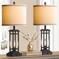 27.5" Tall Farmhouse Table Lamps Set of 2 with USB C/A Charge Ports, Rustic Industrial Black for Bedroom Living Room