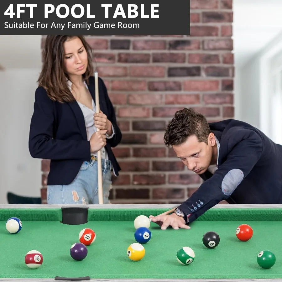 Portable Billiard Table 3FT 4FT 6FT Wooden Game Table with Cues Balls Triangle Chalks Brush for Adults Home Game Room Bar Indoo