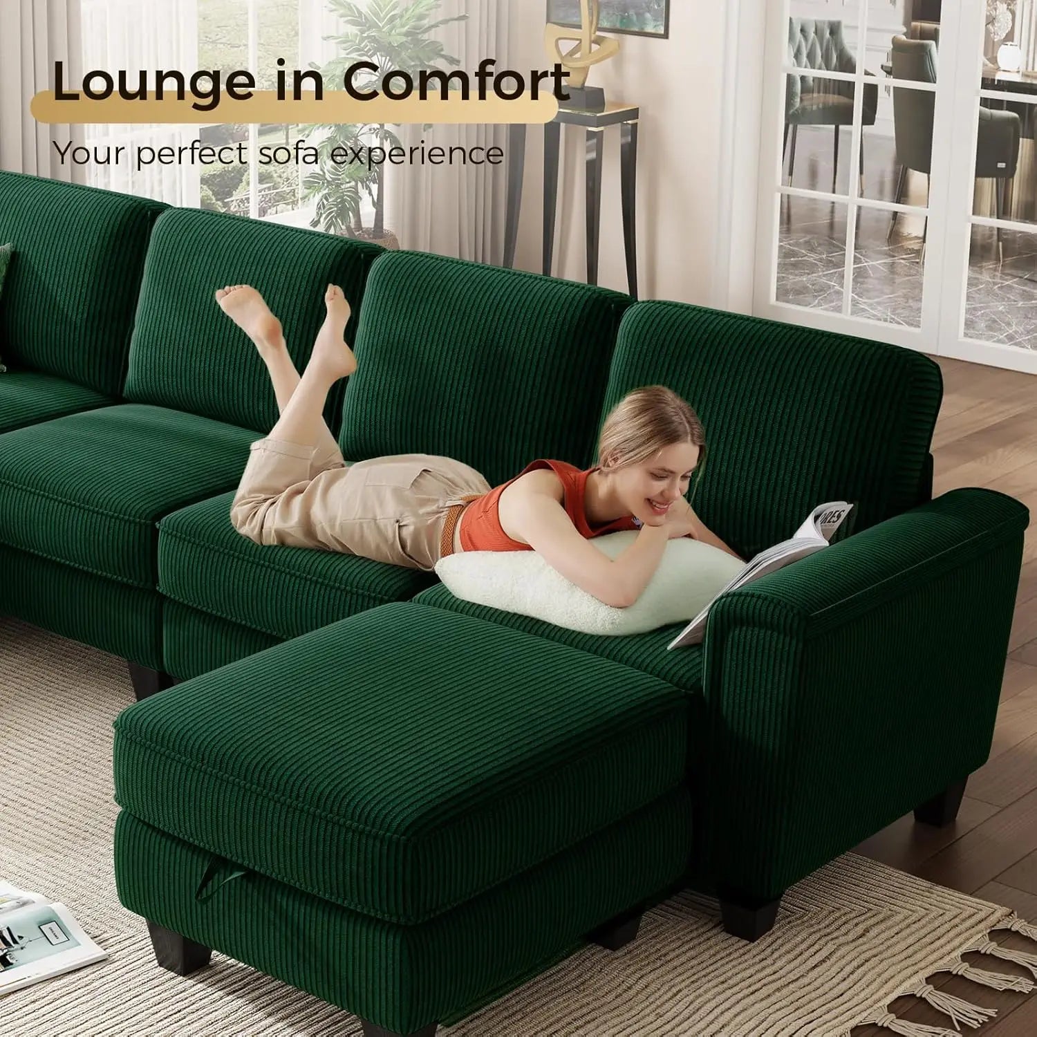 106 Inch L Shaped Sectional Sofa Couch with Storage 5 Seater Corduroy Modern Customized Living Room Home Sofas