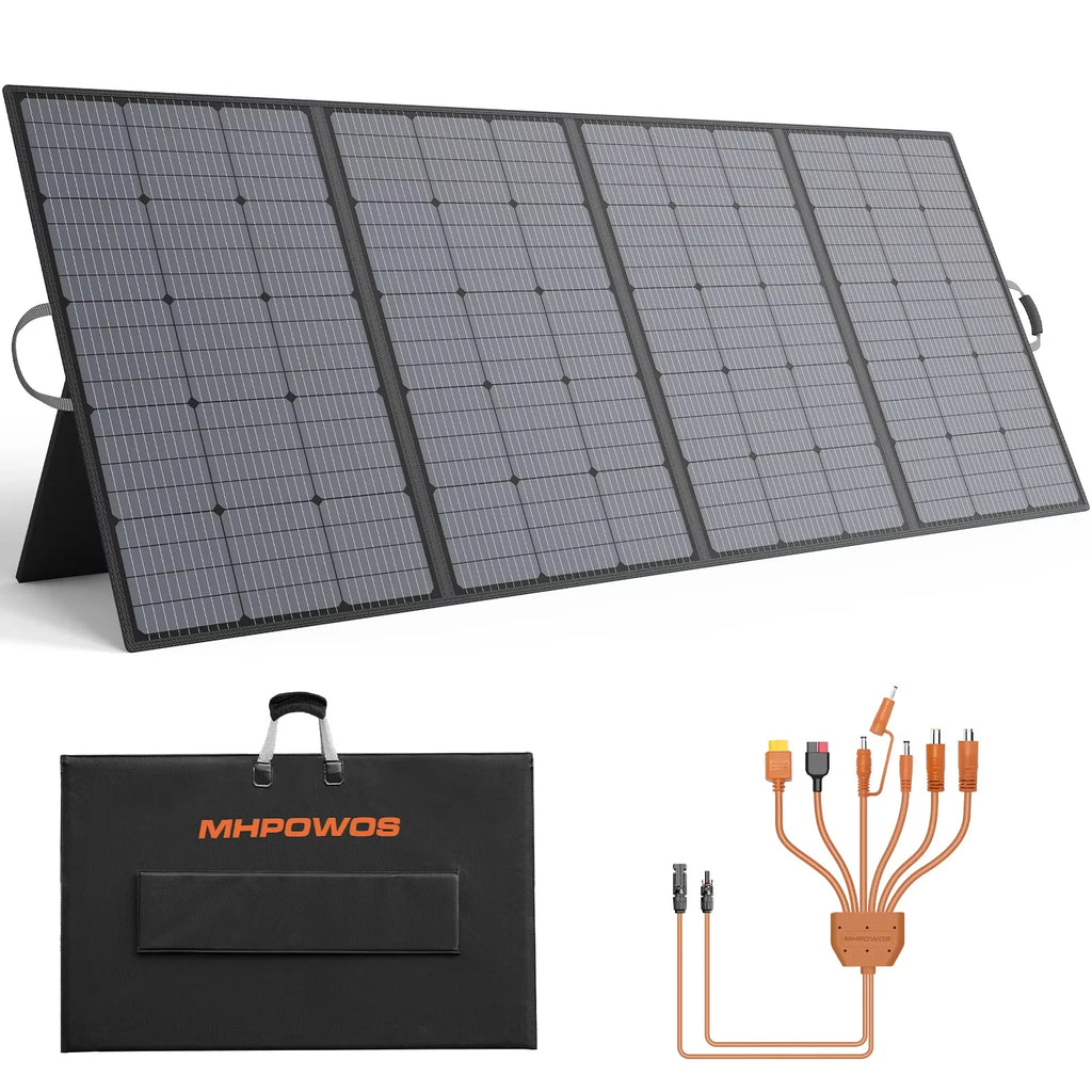 MHPOWOS Solar Panel with Adjustable Kickstand 400W Foldable Portable Solar Charger, IP67 Waterproof for Camping, RVs, Blackouts