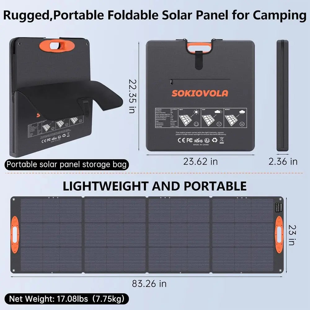16BB 220W Portable Solar Panel for EF/Jackery/Bluetti/Anker Power Station, IP68 Waterproof Foldable Solar Panel ETFE 25% High Ef