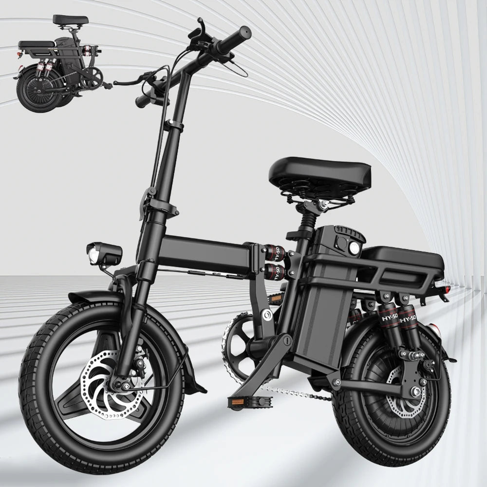 14" Folding Electric Motorcycles E Bike For Adults, 400W Peak Motor Ebike 19.9Mph 48V 10.3AH 15.3AH Electric Mountain Bicycle