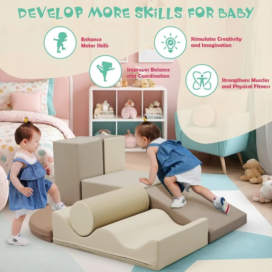 7 Piece Toddler Soft Climbing Toys for Toddlers 1-3 Foam Climb and Crawl Activity Playset Indoor Soft Play Equipment