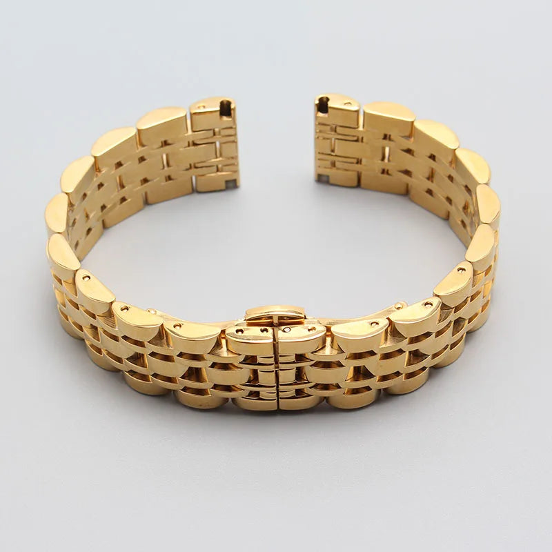 Stainless Steel Watch Band Straps Bracelets Polished Rosegold Gold Buckle 14mm 16mm 18mm 20mm 22mm 24mm Watchbands Straight End