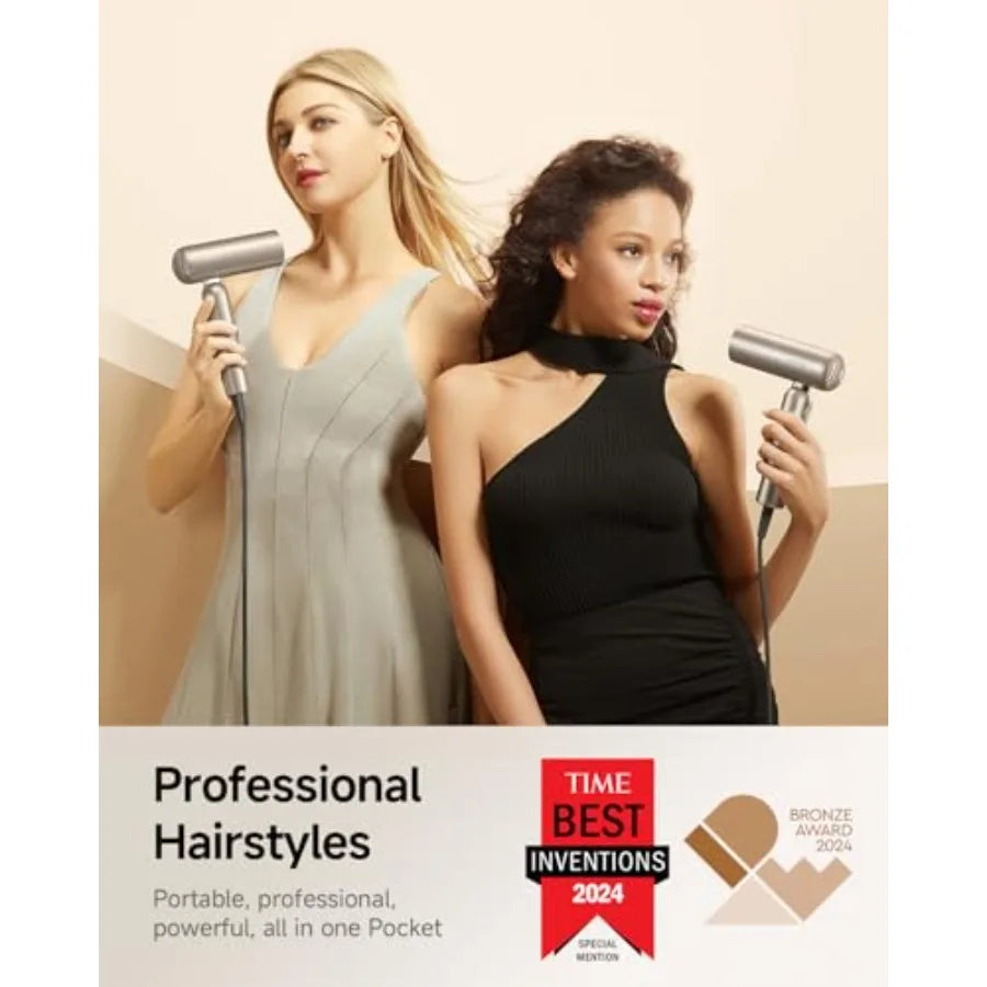 Pocket Pure High-Speed Hair Dryer Lightweight Foldable Blow Dryer with 110 000 RPM Motor Ionic Care 5 Modes Travel Bag Quiet Fa