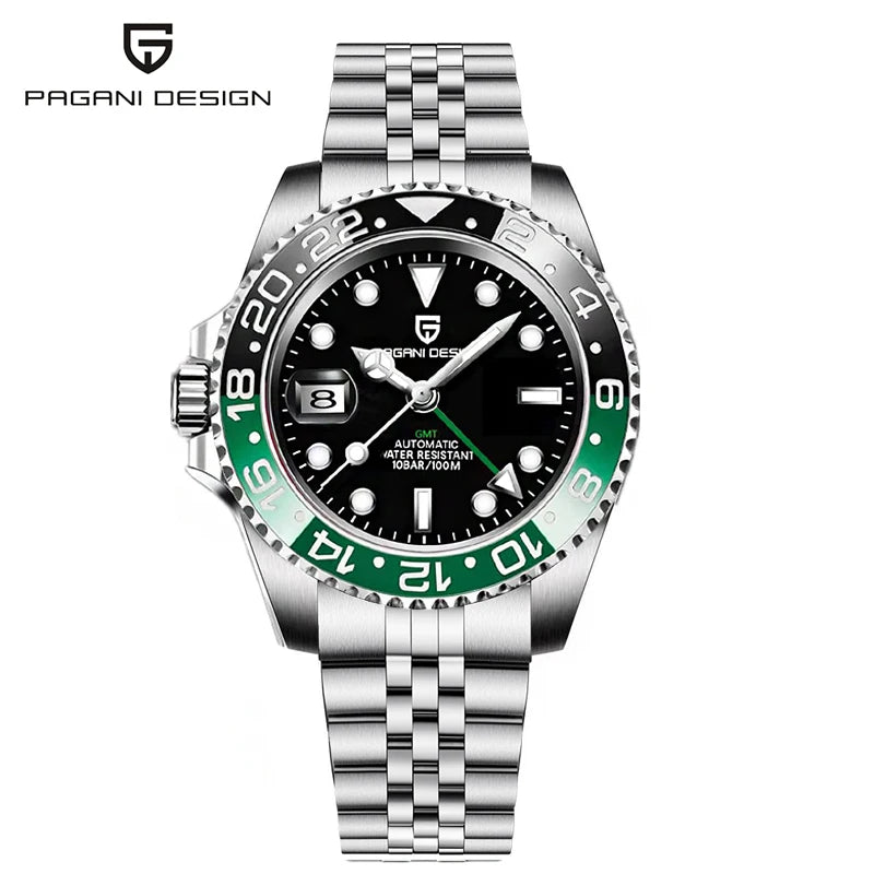 New PAGANI DESIGN GMT Automatic Wristwatch Stainless Steel 100M Waterproof Watch Top Brand 40mm Mechanical luminous Watch Men