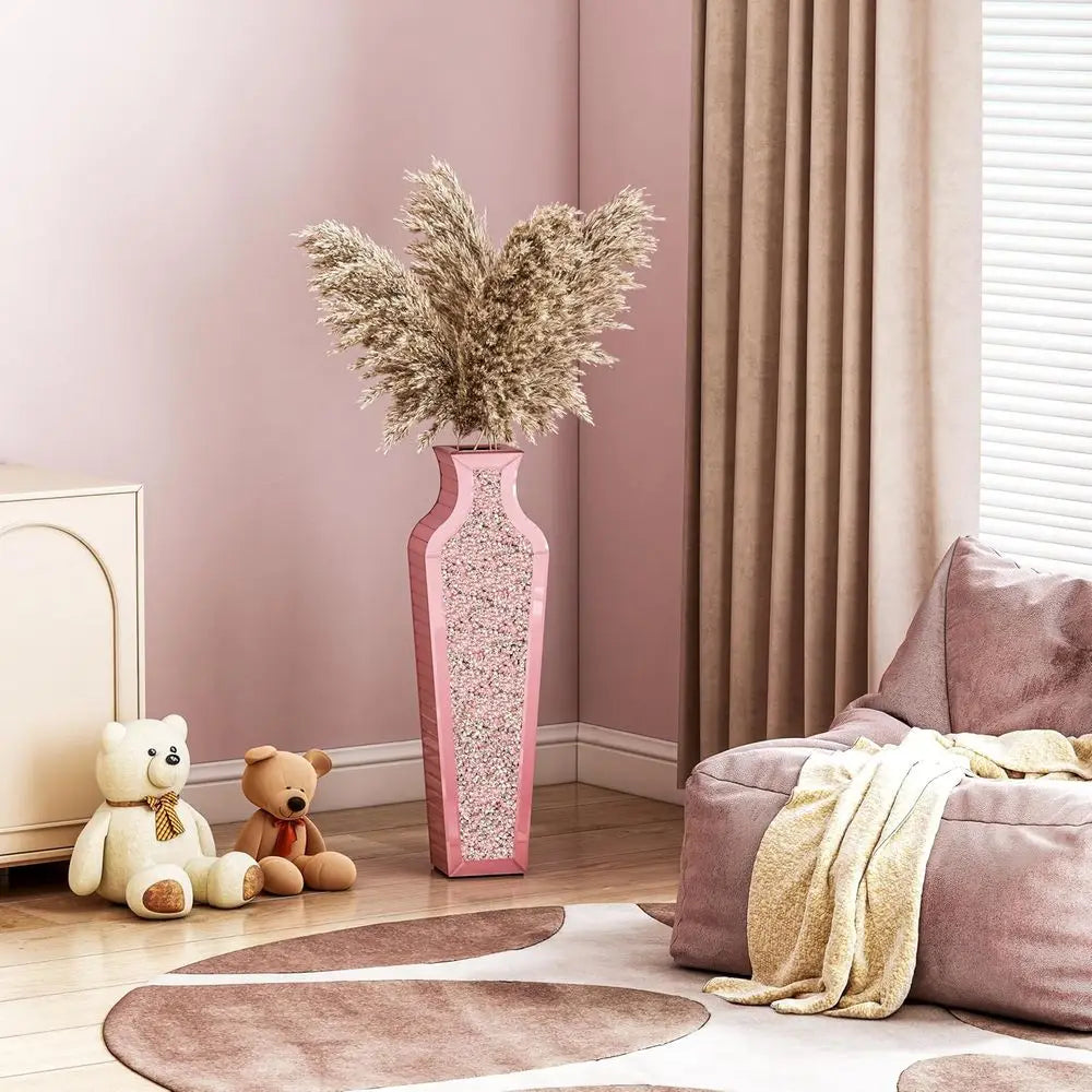 Crushed Diamond Floor Vase - 26.8 Tall Mirror Glass Home Decor Vases for Living Room Bedroom, Large Decorative Vase for Dried Fl