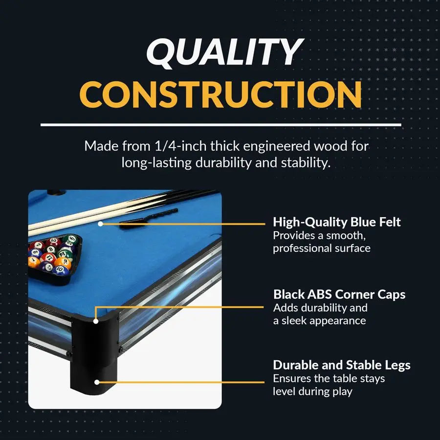 Breakout 40in Tabletop Billiards Set for Dining or Game Tables Compact Blue Pool Playing Surface with Cue Sticks, Ball Kit, Tria
