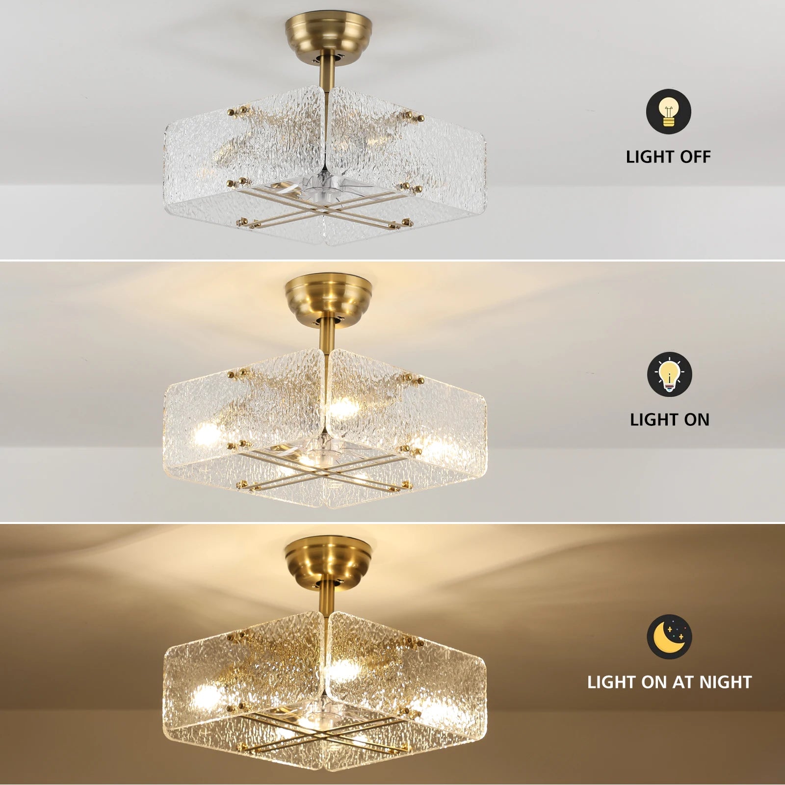 Modern Glass Fan Lights Are Suitable For Bedrooms, Kitchens, And Living Rooms, And Are Available In Two Modes (Cold/Warm)