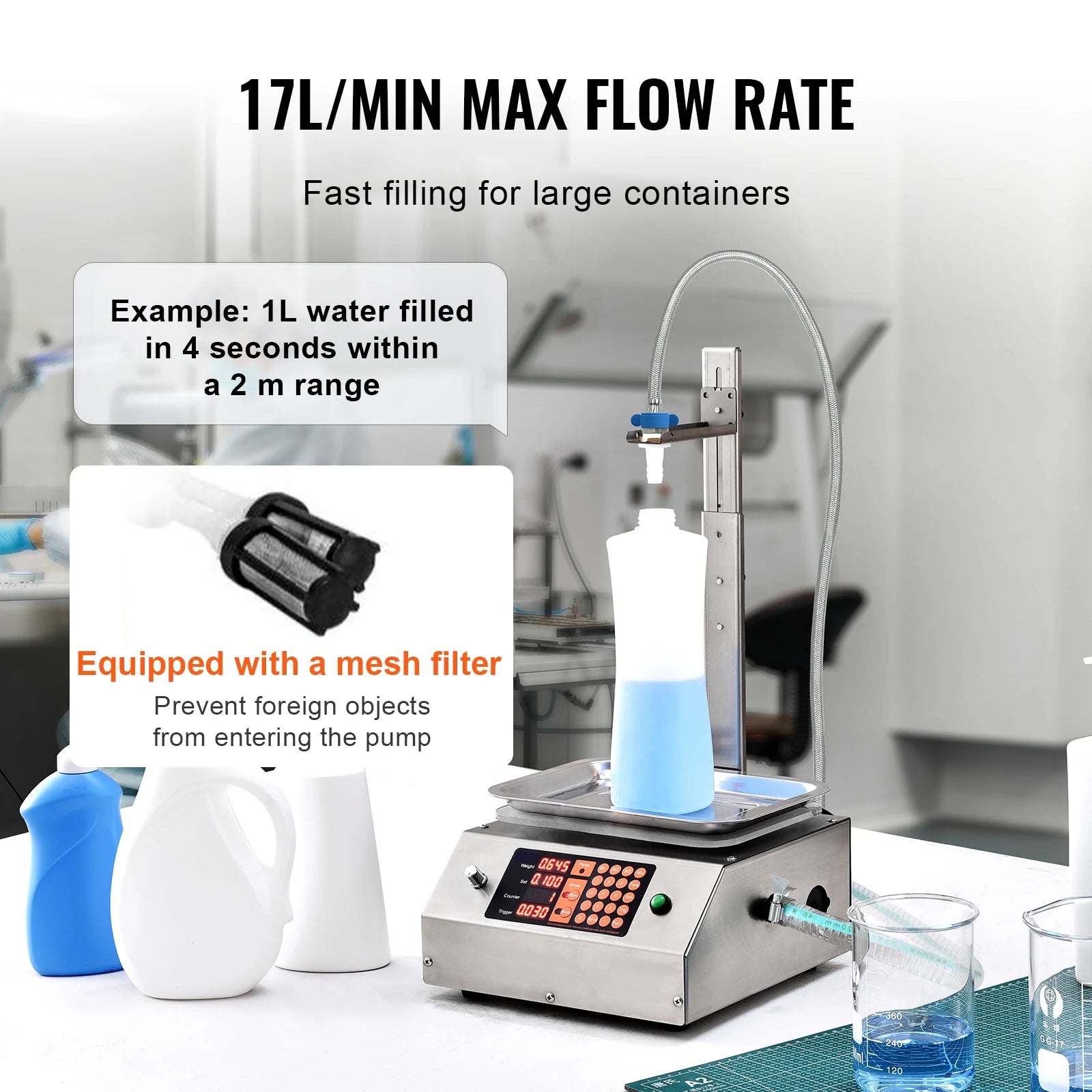 SucceBuy 30-15000g Liquid Filling Machine Automatic Bottle Water Filler with Diaphragm Pump Digital Control for Wine Beverage