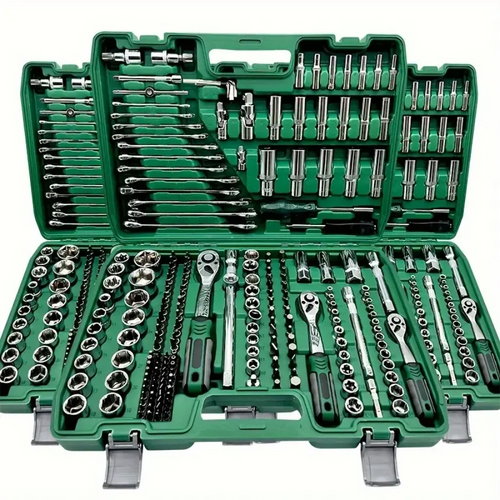 216pcs green Multifunctional Car Repair Tool Set with Plastic Storage Box