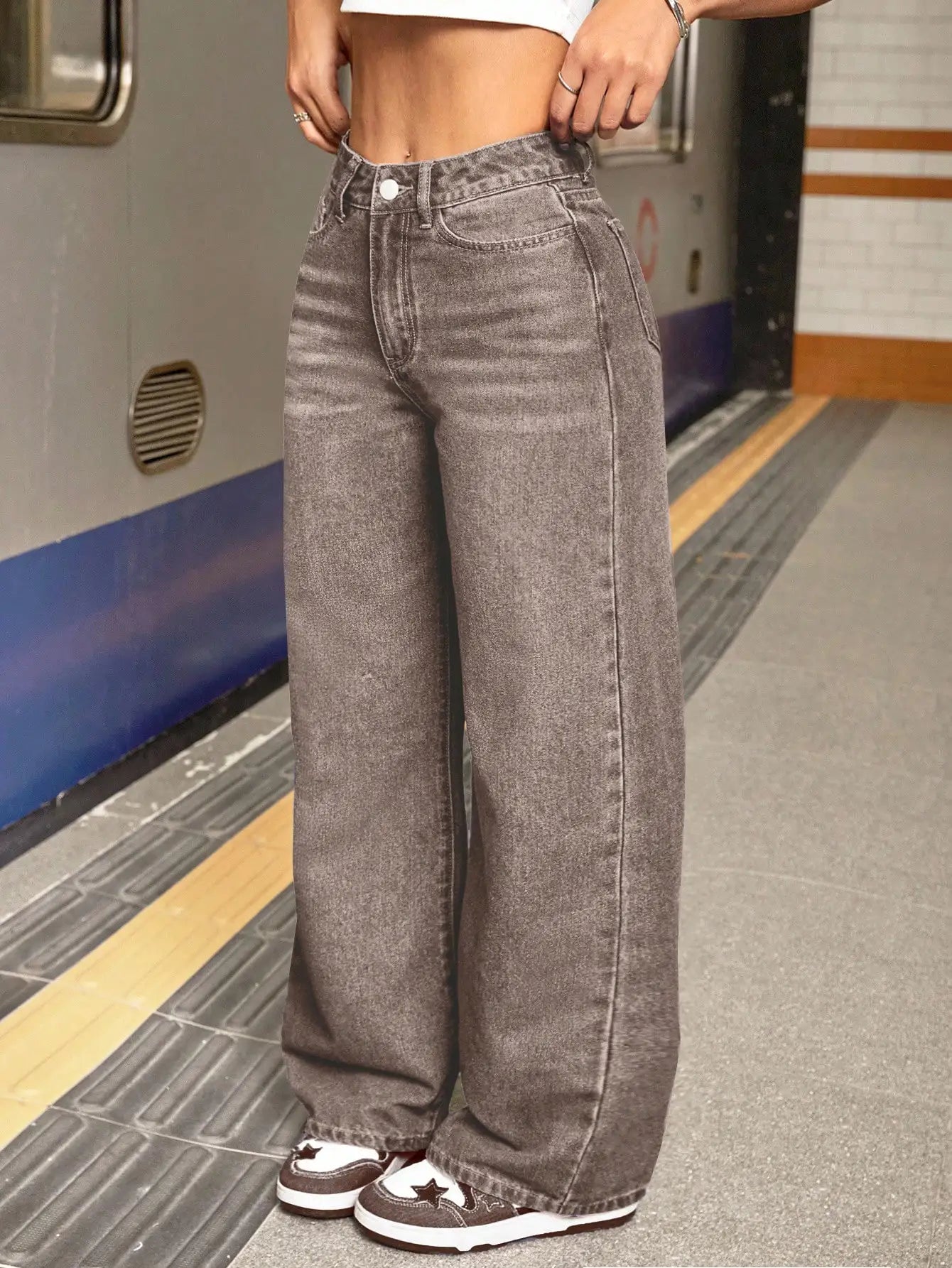 High Waisted Wide Leg Jeans for Tall Women, Relaxed Fit Casual Denim Pants