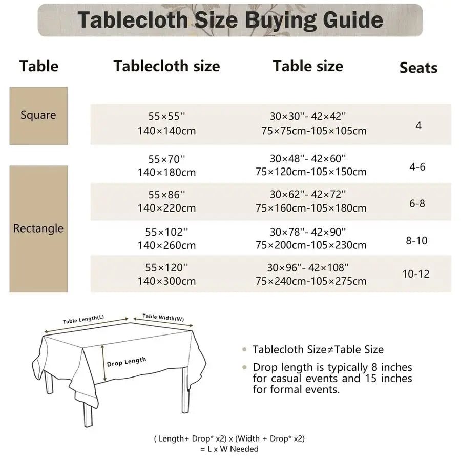Rustic Waterproof Linen Tablecloth, Heavy Weight Beige Embroidery Table Cloths for Rectangle Tables, Burlap Farmhouse Table Cove
