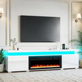 85’’ Fireplace TV Stand for 90 Inch TVs, Modern Entertainment Centers with LED Lights, High Gloss TV Console with 40’’ Electric