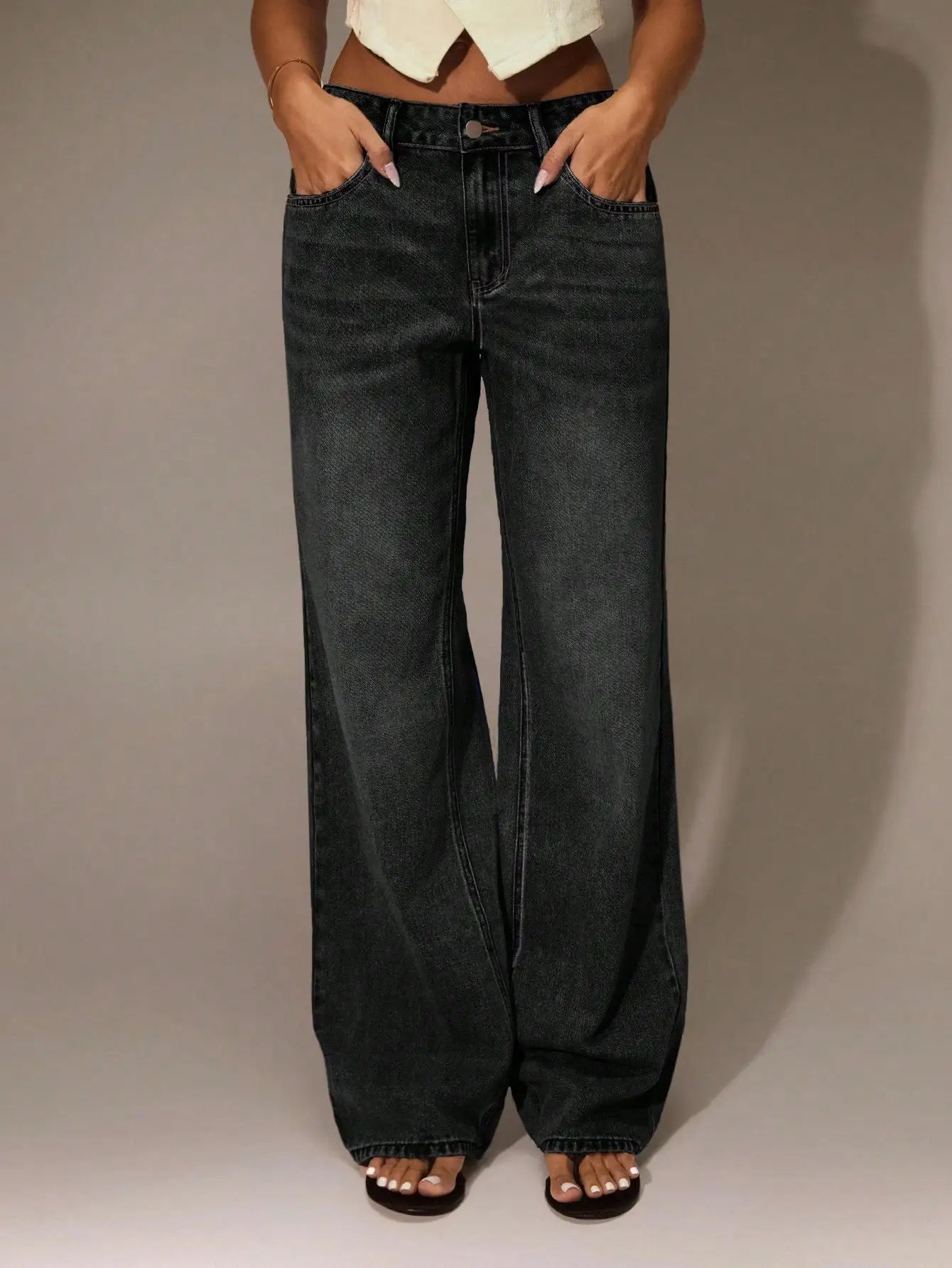 Women's High Waist Wide Leg Denim Jeans - Casual Y2K Style for Streetwear & Going Out
