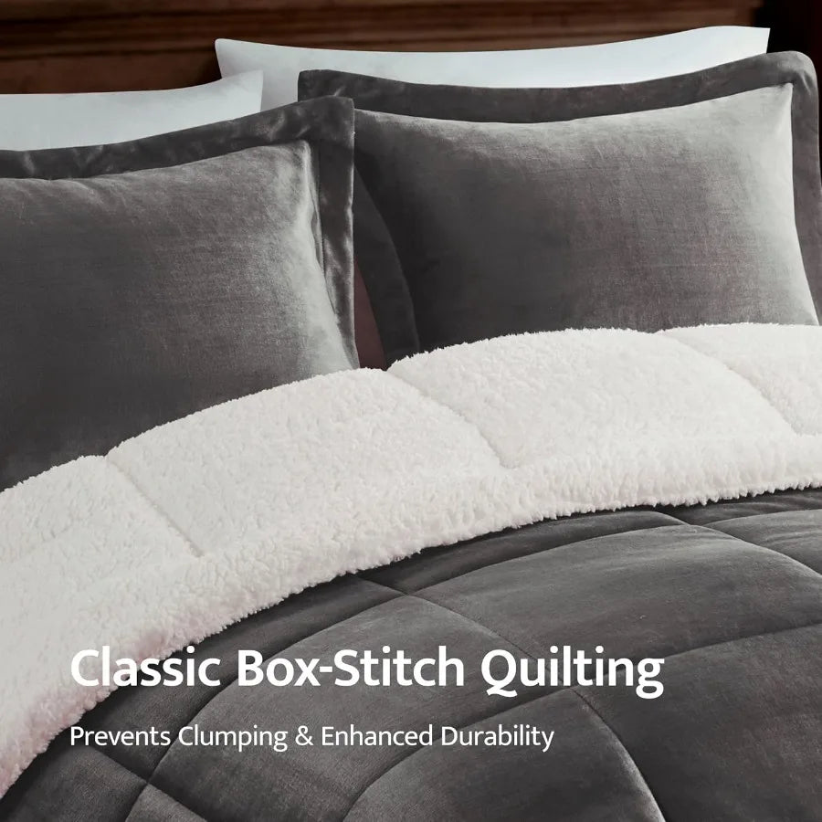 Woolrich Reversible Comforter Set Ultra Soft Plush to Sherpa Down Alternative Cold Weather Winter Warm Bedding with Matching Sh