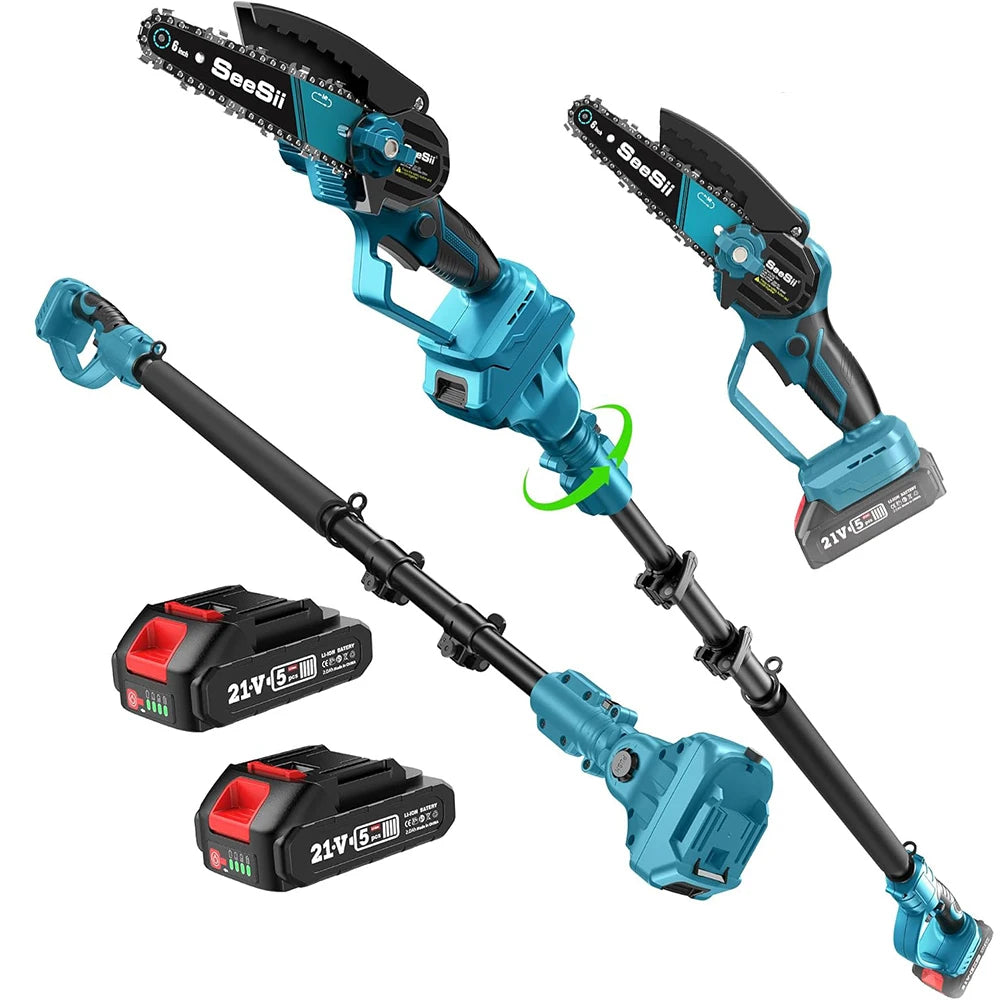 Seesii High Branch Saw Extension Pole Cordless 6'' Brushless Electric Chainsaw Garden Pruning Tools For Makita 18v battery pin