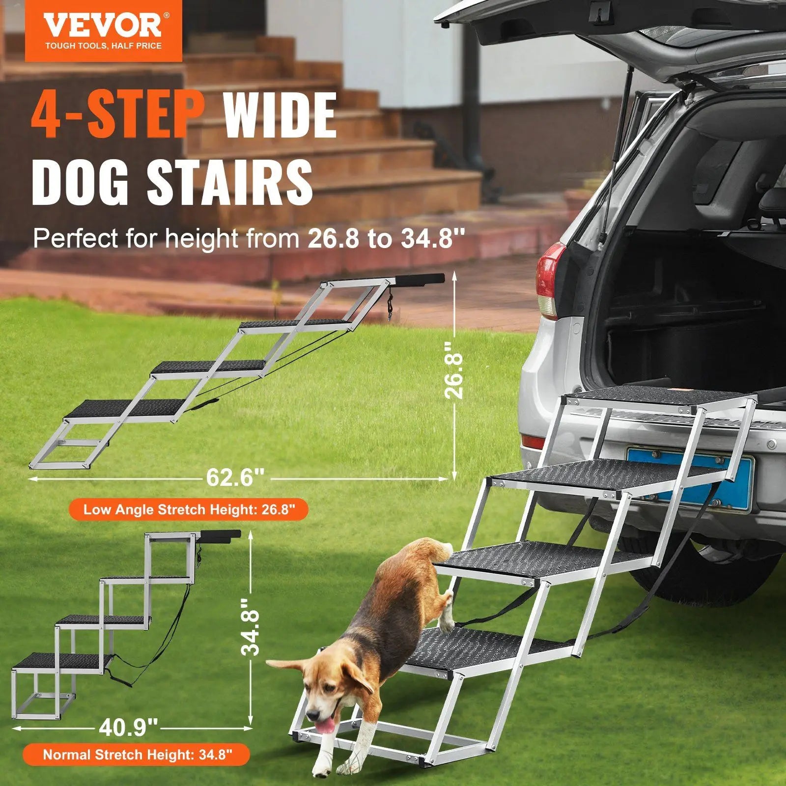 Durable 4-Step Dog Stairs Aluminum Foldable Structure 250lb Weight Limit Portable Pet Step for Cars Trucks and SUVs