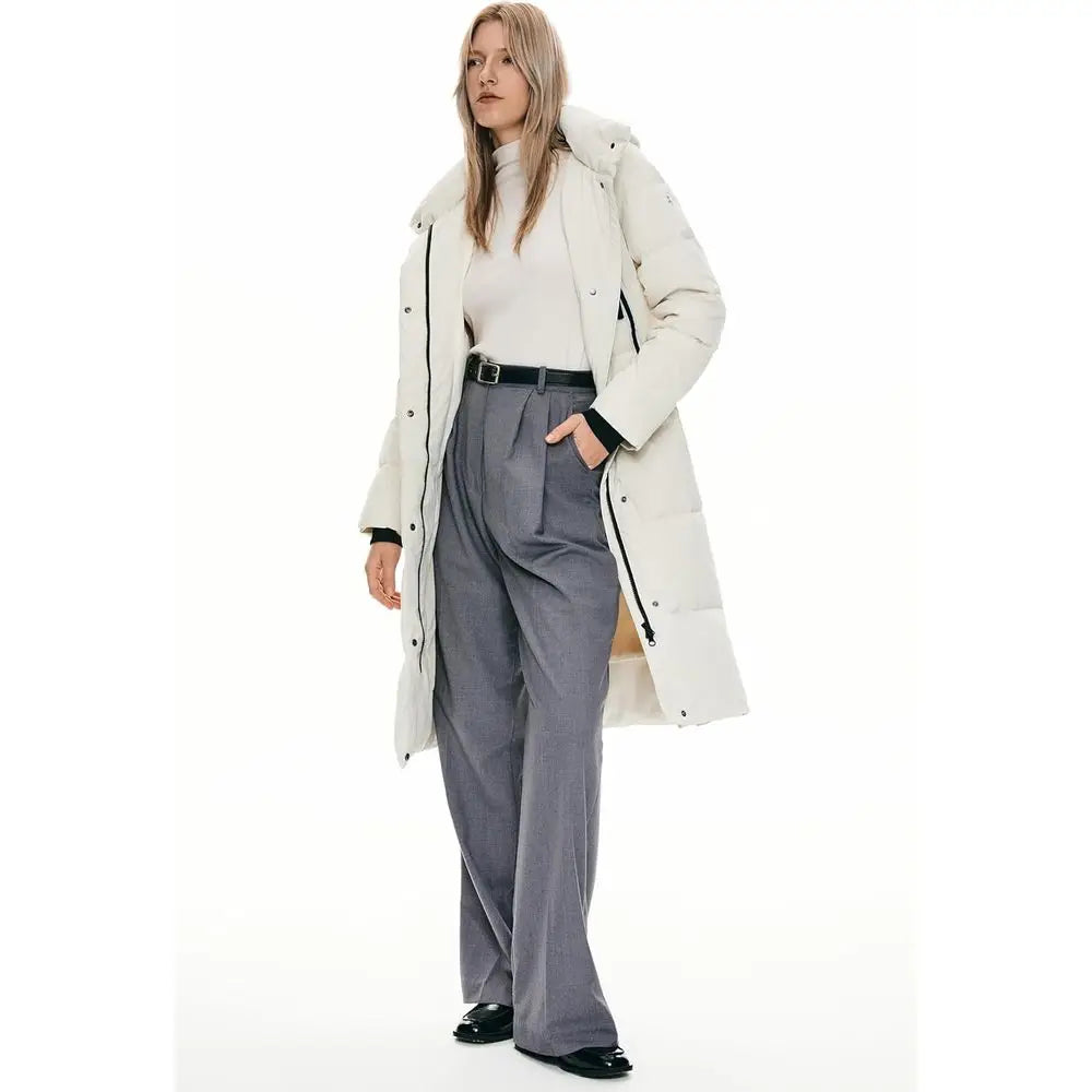 Women's Thickened Long Down Jacket Winter Down Coat Hooded Puffer Jacket with Side Zipper