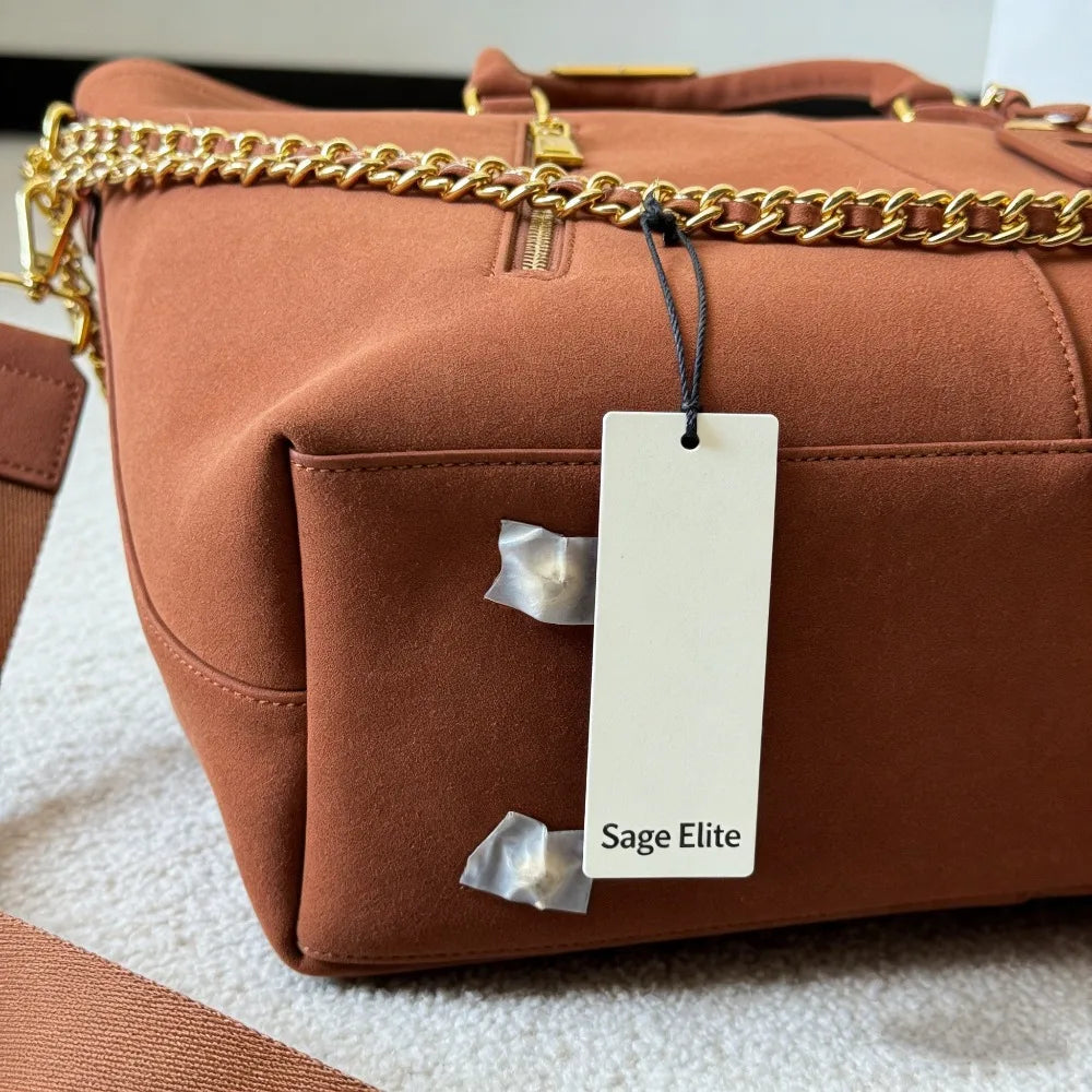 Sage Elite Brown Tote Bag Women's Fashion Chain Strap Handbag Stylish Large Capacity Crossbody Purse with Sage Elite Tag