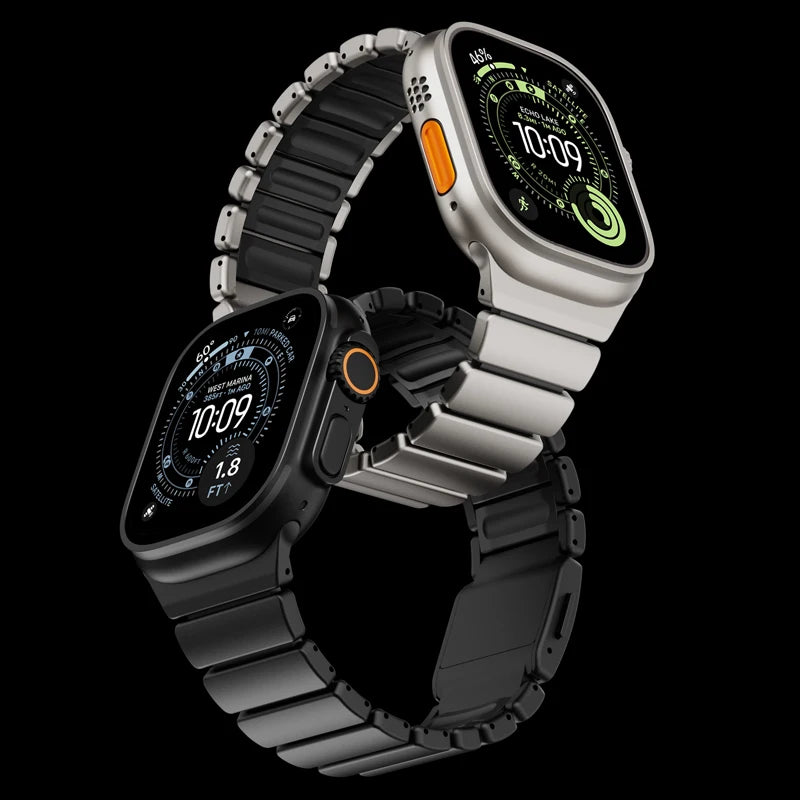 Magnetic Titanium+Silicone strap for Apple Watch bands Ultra 3 2 49mm 46mm 45mm 44mm Bracelet iWatch series 11 10 9 8 7 6 5 SE 3