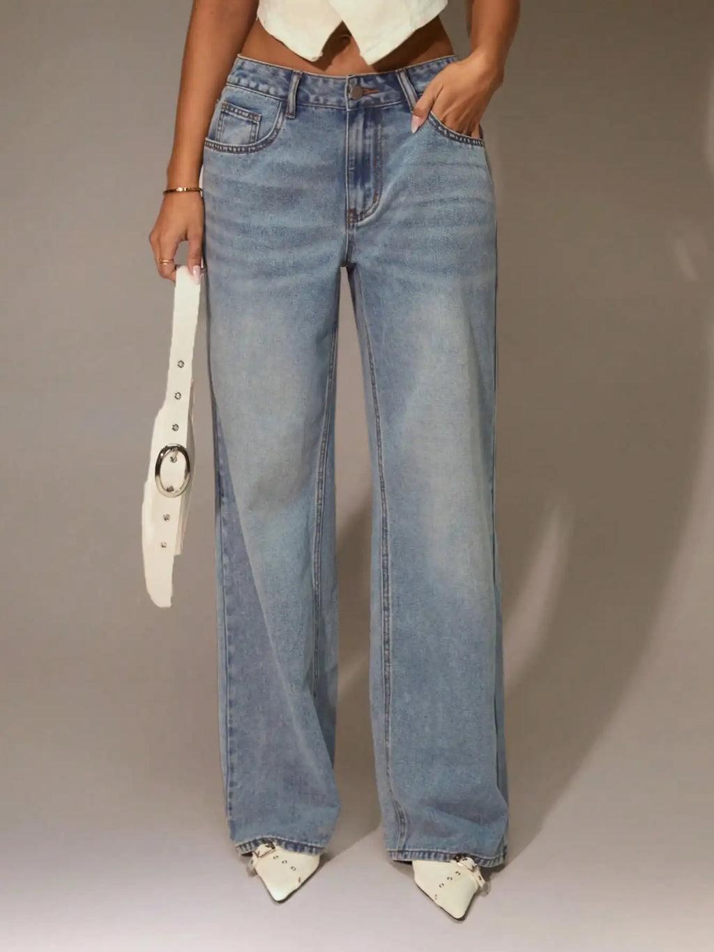 Women's High Waist Wide Leg Denim Jeans - Casual Y2K Style for Streetwear & Going Out