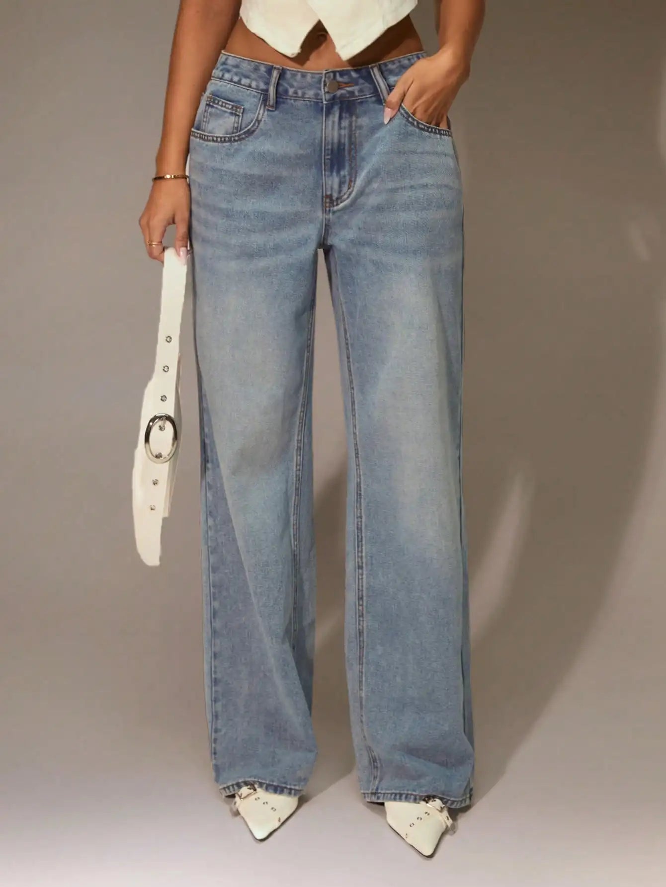 Women's High Waist Wide Leg Denim Jeans - Casual Y2K Style for Streetwear & Going Out