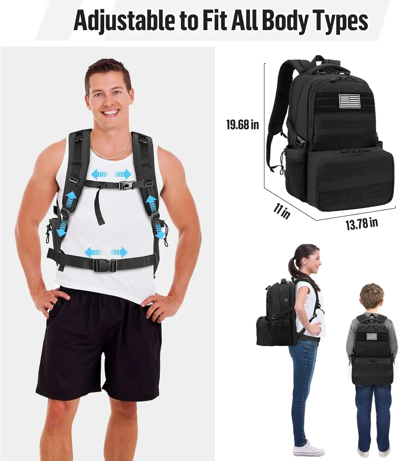 Tactical Backpack with Lunch Box for Men: Laptop Compartment Bookbag with lunchbox for Work School for Women Mens Black