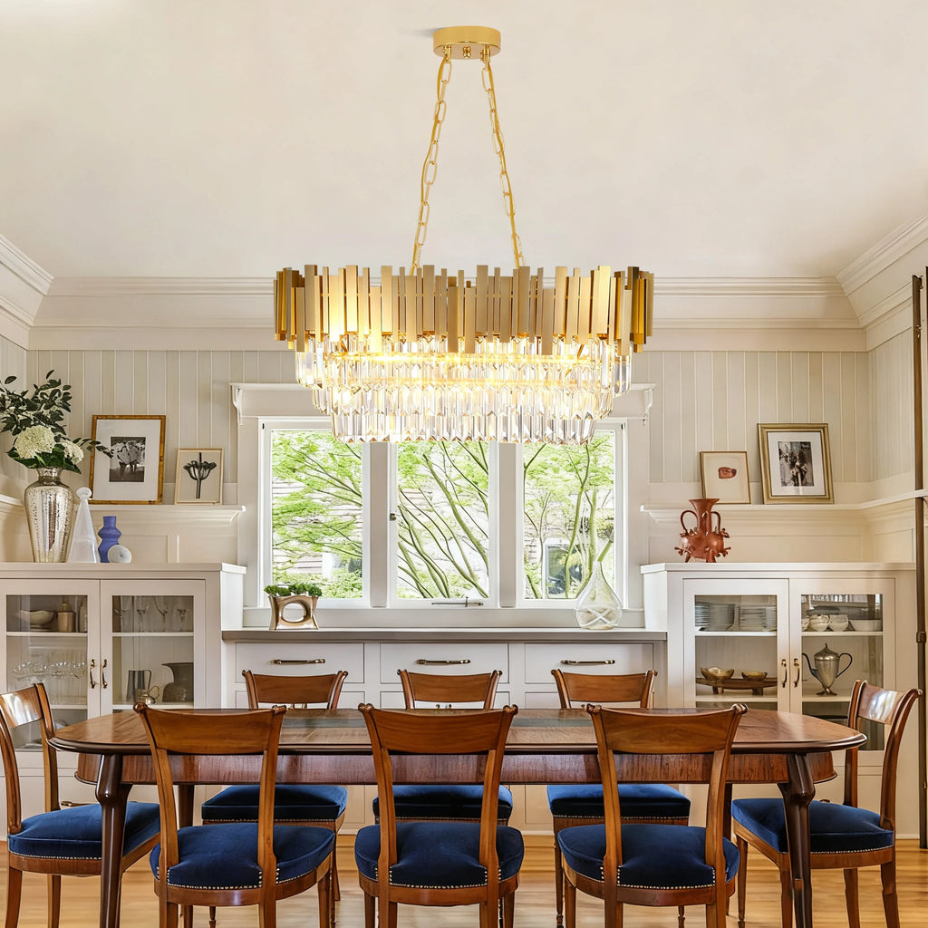 Modern luxury crystal chandelier, gold crystal chandelier, 3-layer raindrop chandelier, lighting fixtures, dining room, table, f