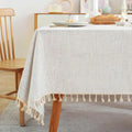 Textured Table Cloth for Rectangle Table, Heavy Duty Farmhouse Tablecloth Solid Cotton Linen Waterproof Wrinkle Free Burlap Tabl
