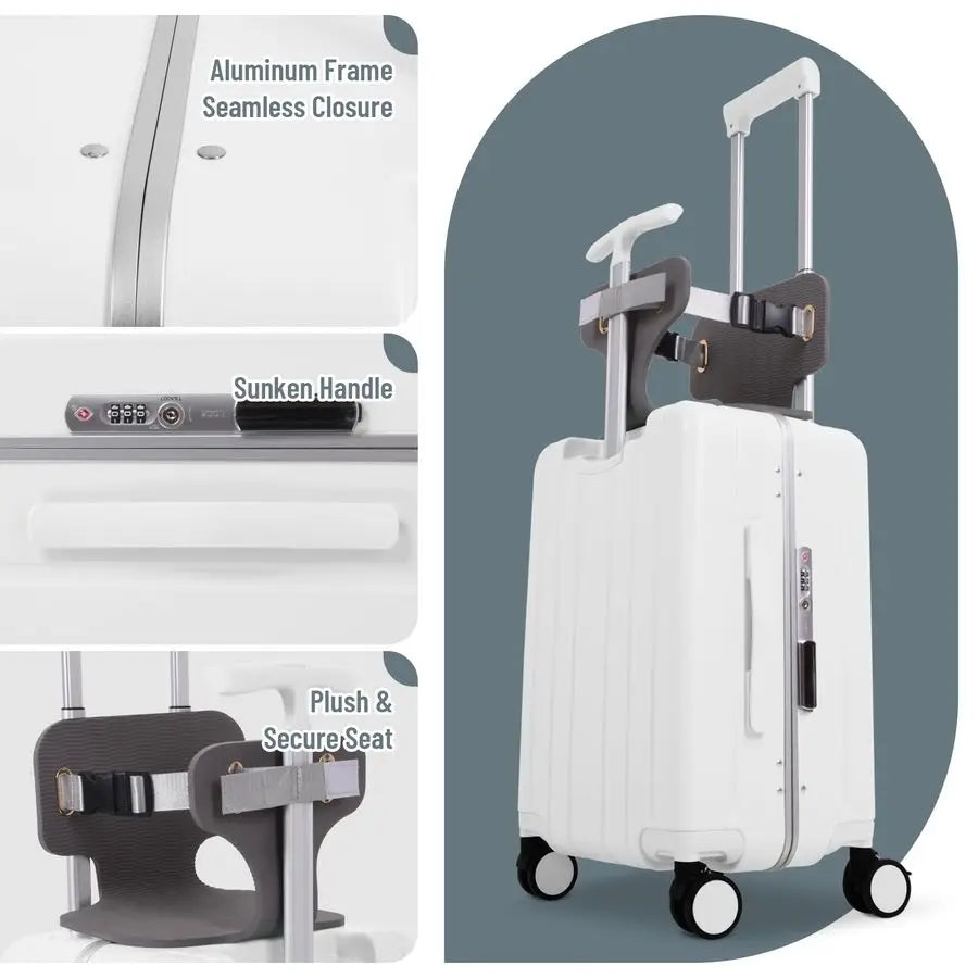 Inch Underseat Carry On Luggage with Wheels, TSA Approved Ride On Suitcase, Lightweight Kids Rolling Suitcase with Phone Holder,