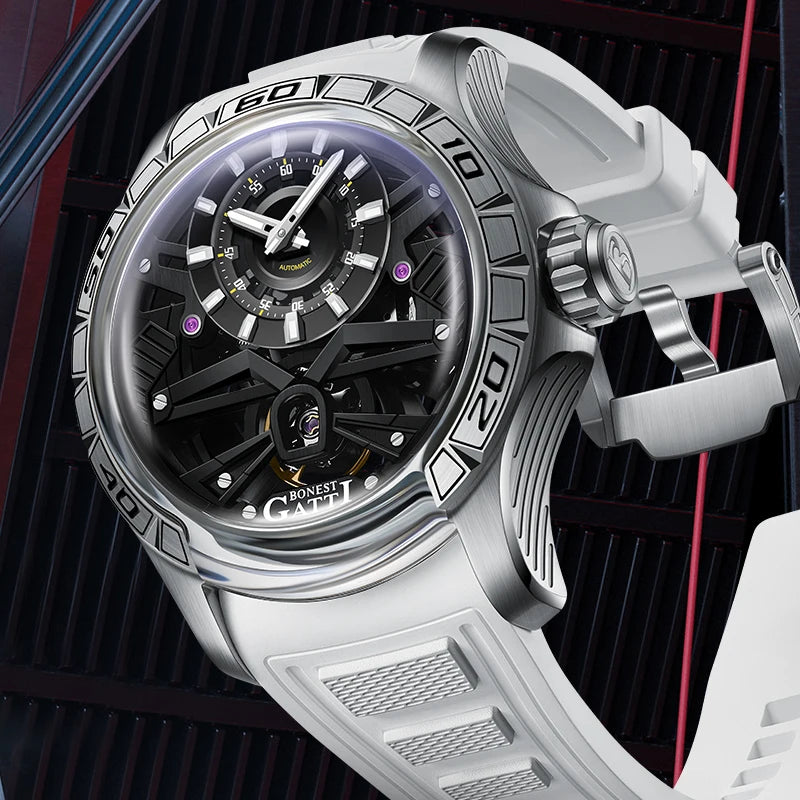 BONEST GATTI men's watch Valentine's Day gift for your boyfriend: Men's automatic skeleton watch Luminous watch